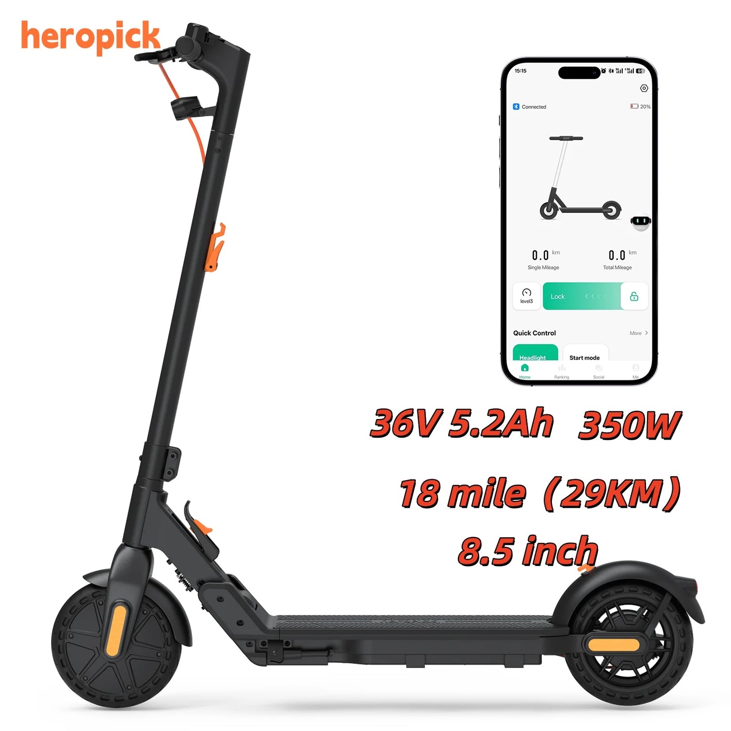 HeroPick C8 Adult Electric Scooter 350W 19Mph Foldable 36V 5.2Ah