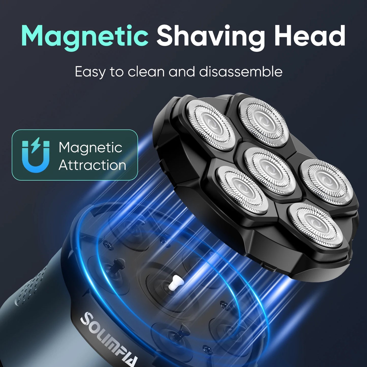 Solimpia 6D Magnetic Electric Razor For Bald Men Wet Dry Shaver Hypoallergenic