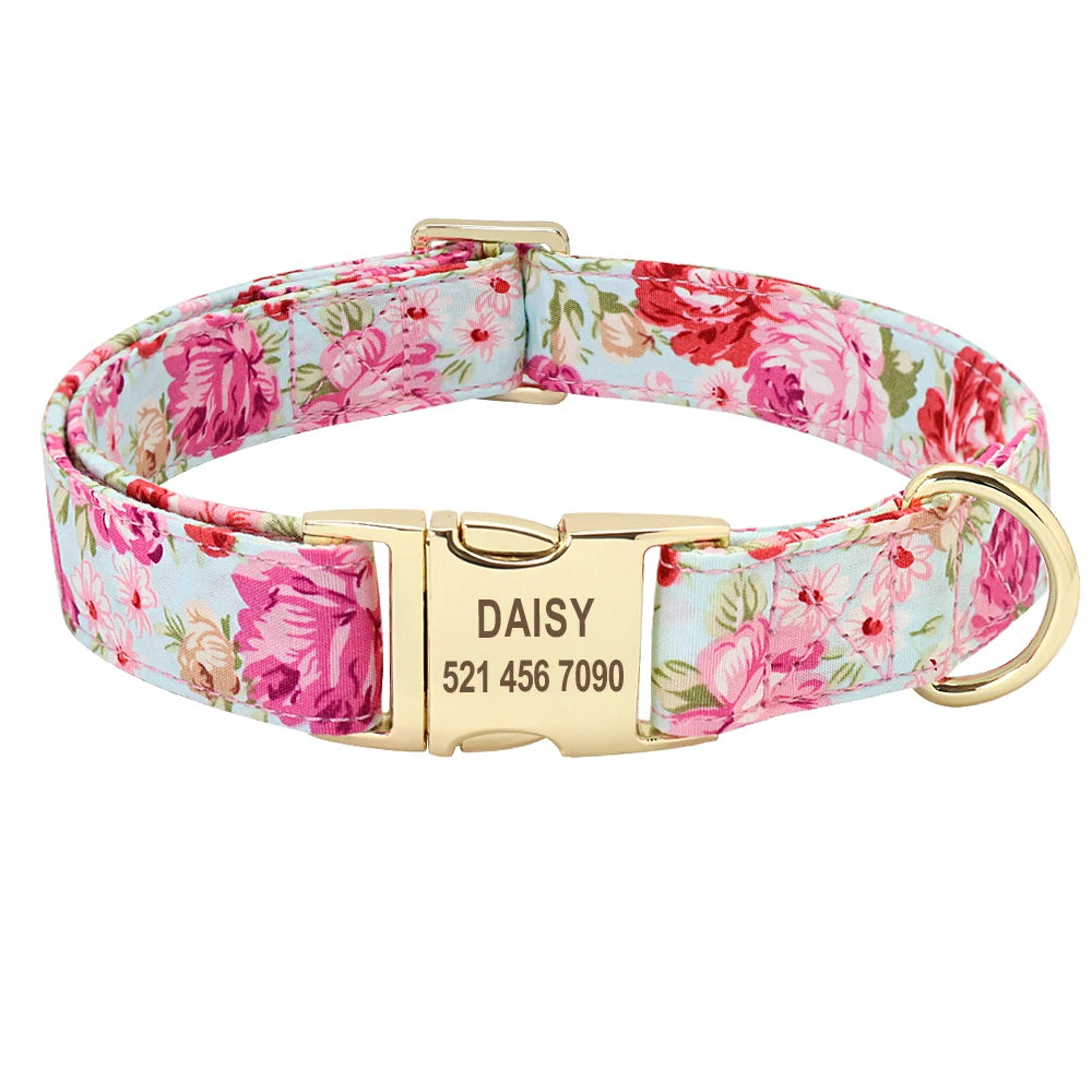 Pet Artist Personalized Dog Collar And Leash With Engraved Nameplate