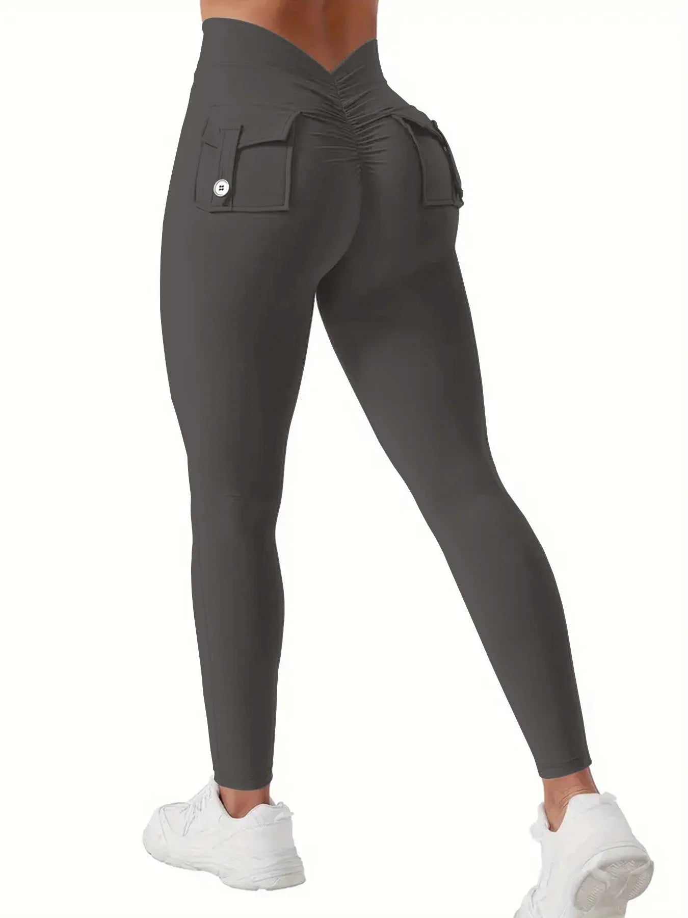 Women's High-Waisted Butt-Lifting V-Back Seamless Yoga Leggings With Pockets