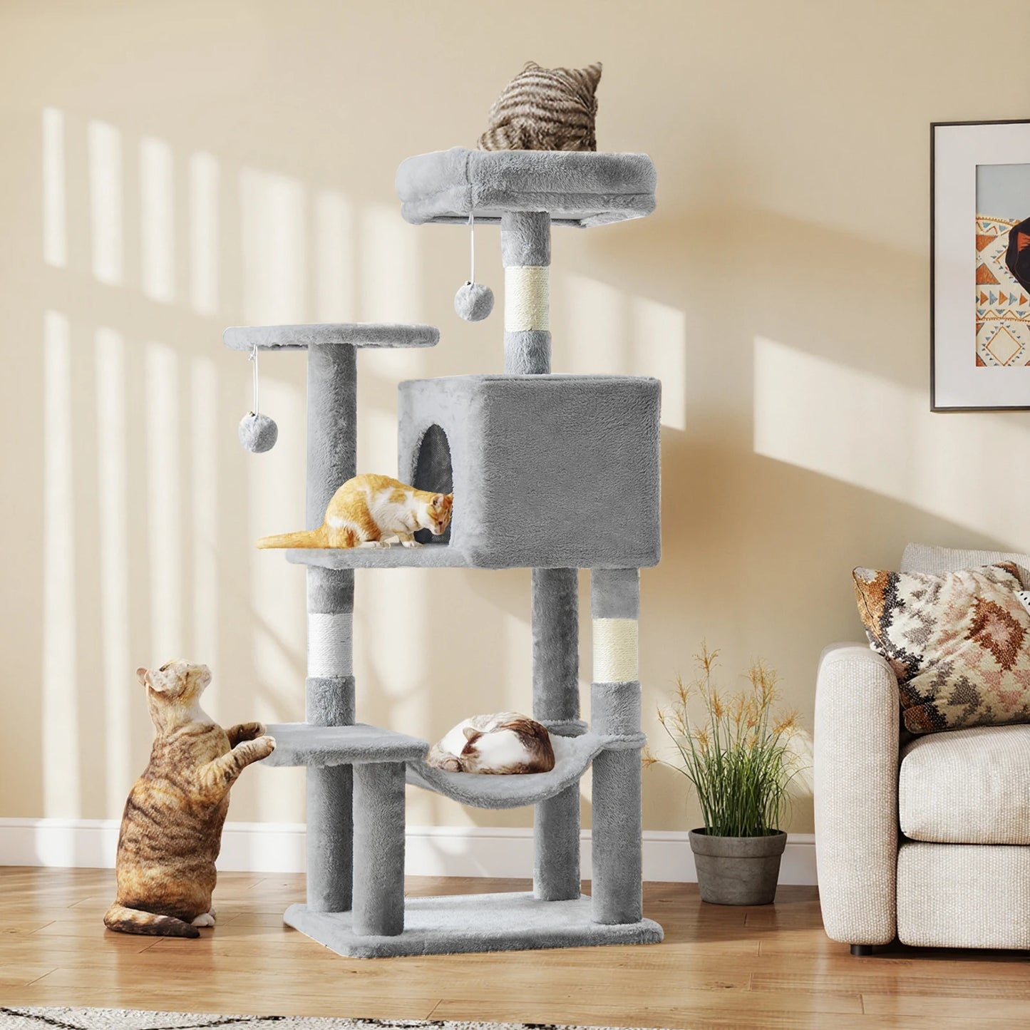 JHK Cat Tree Multi-Cat Climbing Tower Natural Sisal Posts