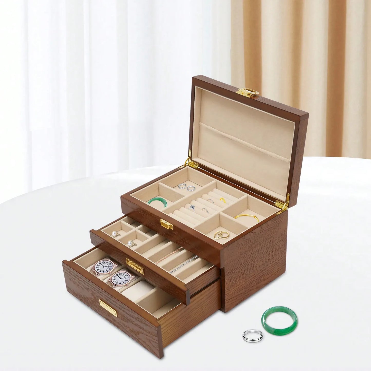 Wood Jewelry And Watch Display Case In Black Walnut Finish