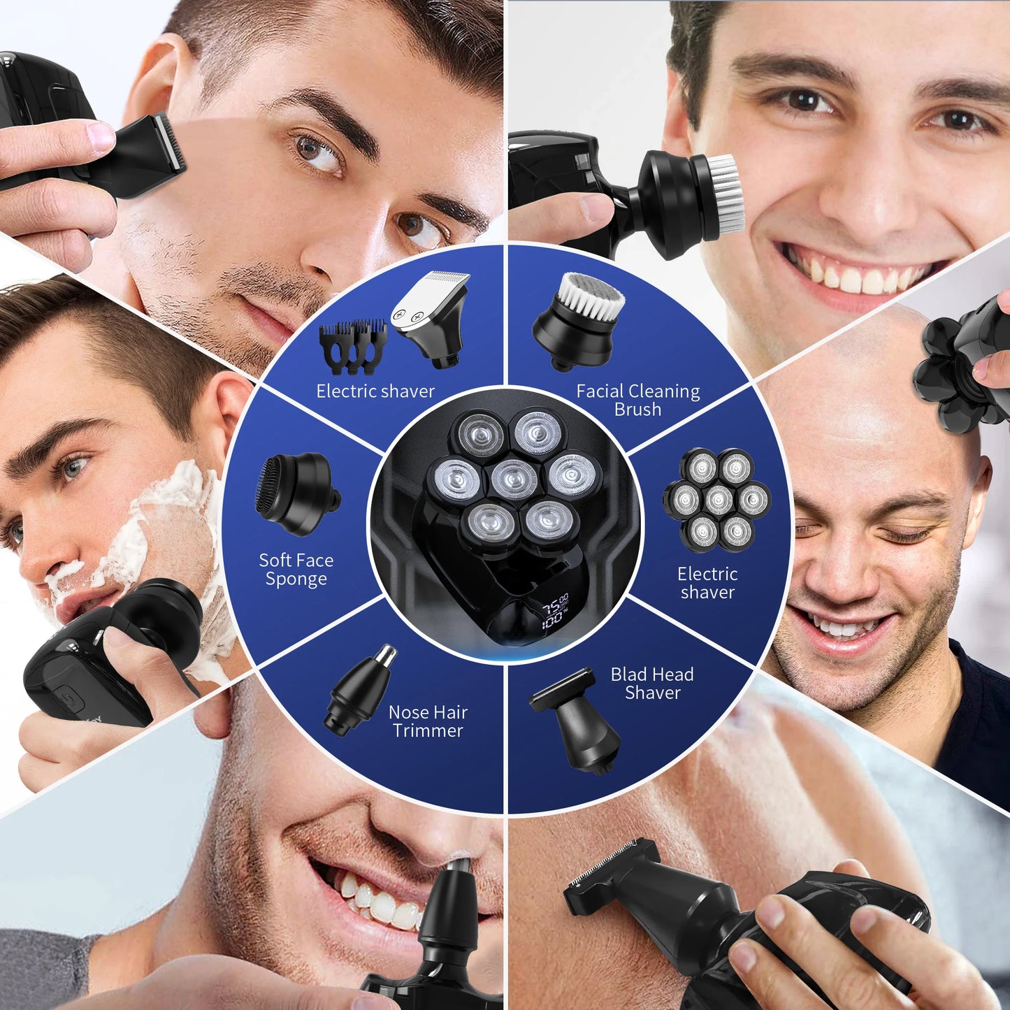Sejoy 6in1 Head Shaver With Nose Hair Trimmer Grooming Kit